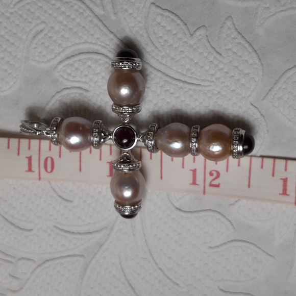 925 Genuine Pearls with Garnet Cabochons end Caps. - Picture 13 of 14